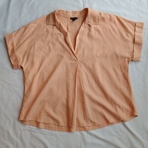 Ann Taylor Linen Blend Popover Blouse Women's M Collared Oversized Peach